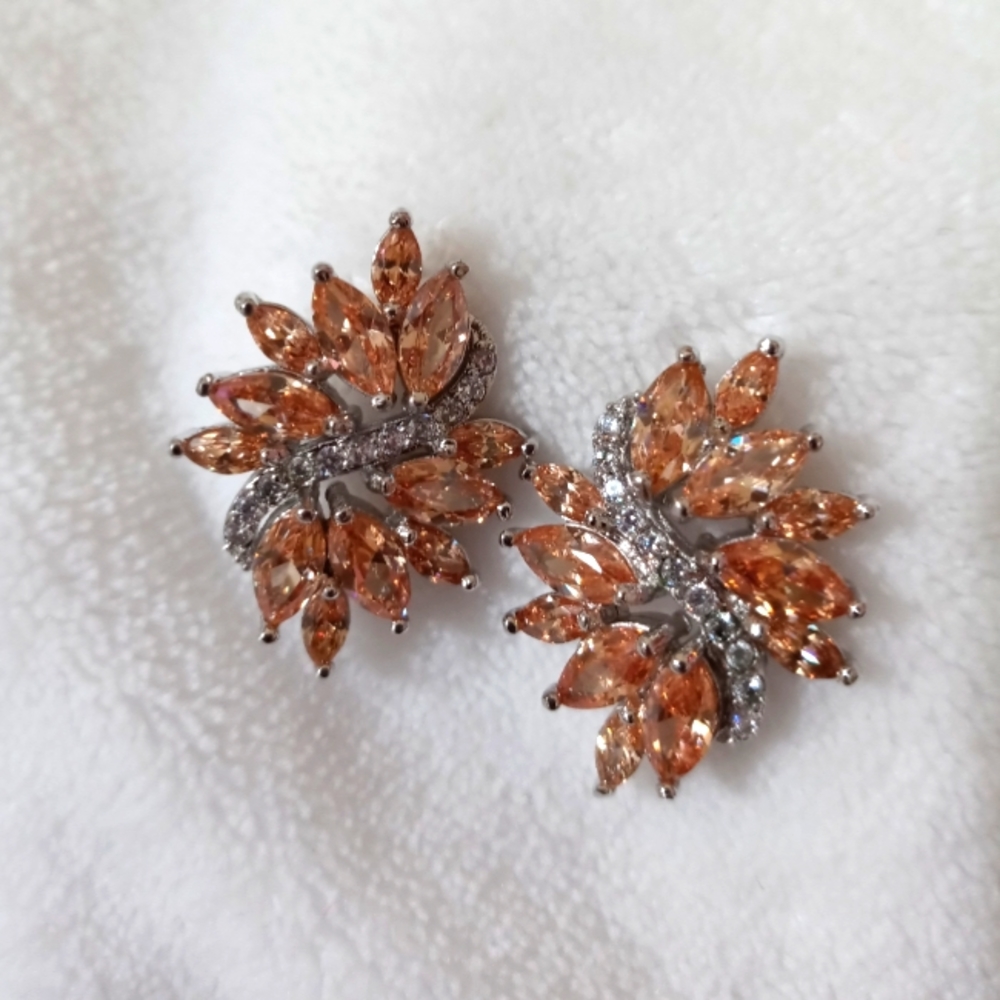 Peach color rhinestone earrings